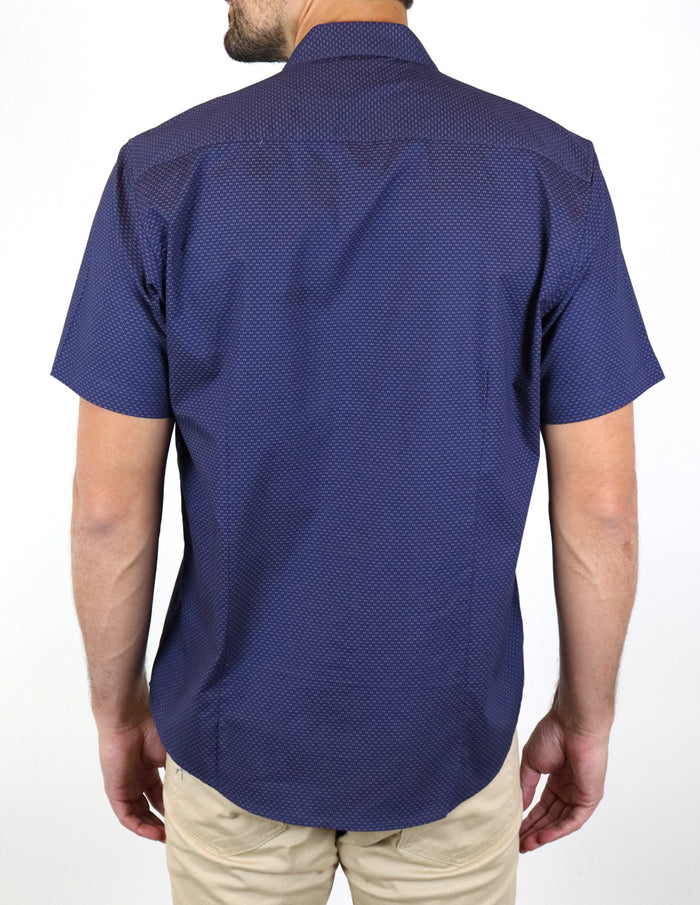 Camisa Manga Corta Azul con Estampado 100% Algodón para Hombre en Tallas Extras 2302048