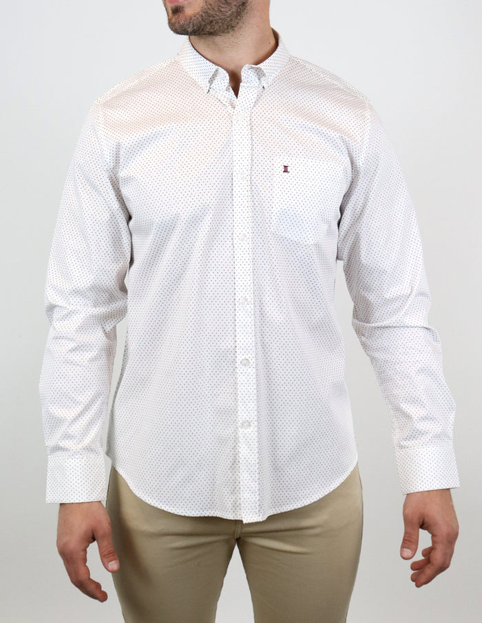 CAMISA MANGA LARGA BLANCO ESTAMPADO 100% ALGODÓN  REF 2303055 E