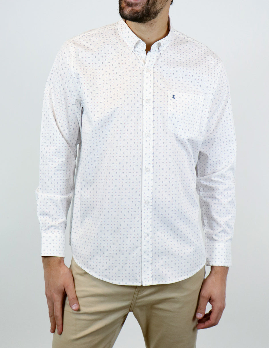 CAMISA MANGA LARGA BLANCO ESTAMPADO 100% ALGODÓN REF 2303056 E