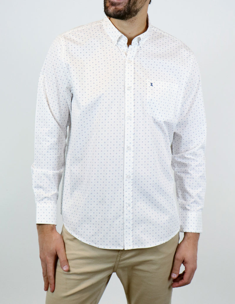 CAMISA MANGA LARGA BLANCO ESTAMPADO 100% ALGODÓN REF 2303056 E