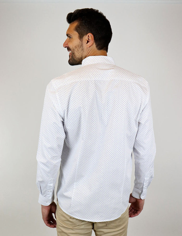 CAMISA MANGA LARGA BLANCO ESTAMPADO 100% ALGODÓN REF 2303057