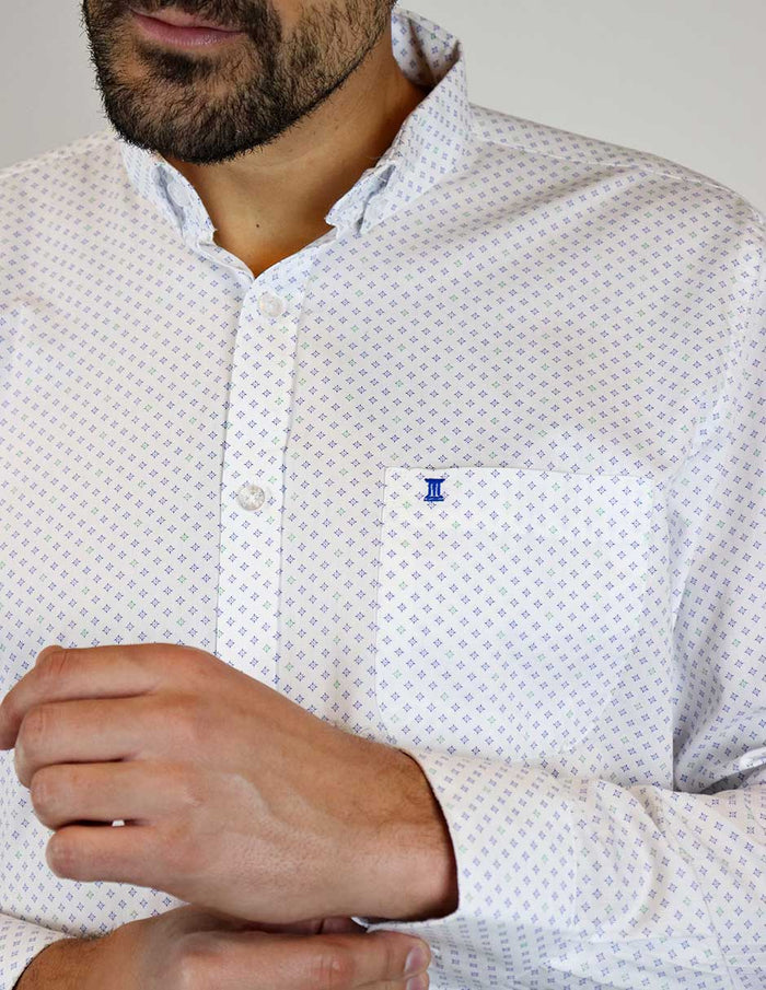 CAMISA MANGA LARGA BLANCO ESTAMPADO 100% ALGODÓN REF 2303057