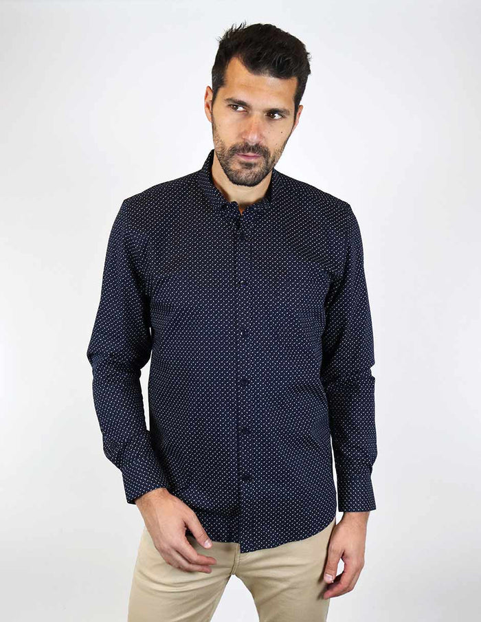 CAMISA MANGA LARGA AZUL ESTAMPADO 100% ALGODÓN  REF 2303058