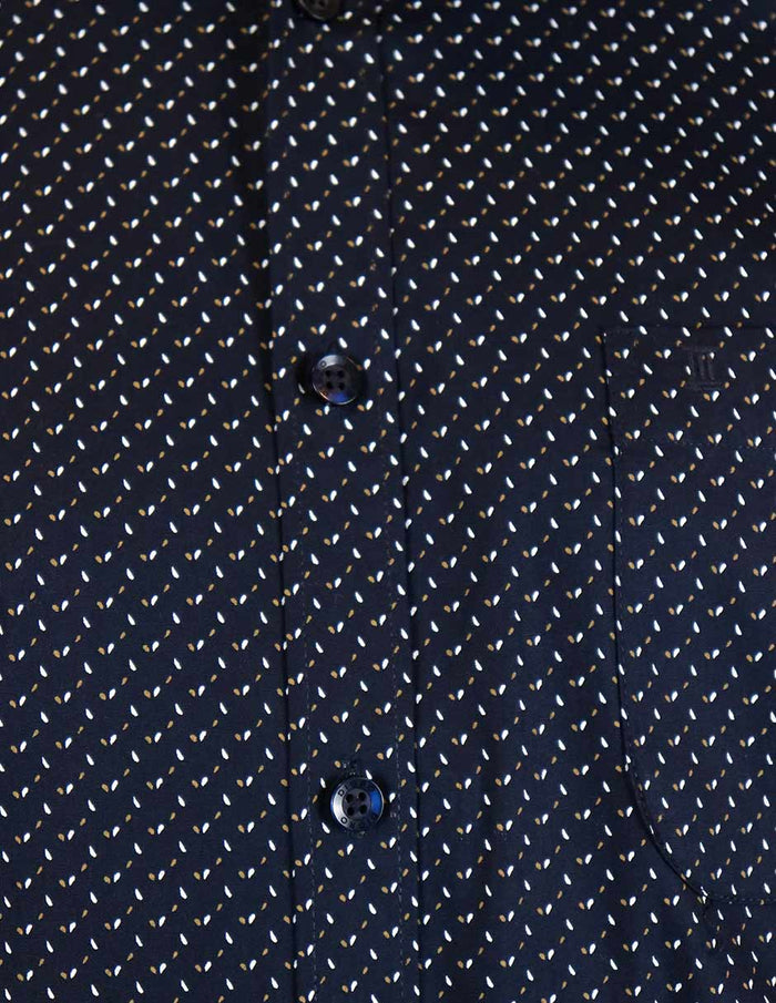 CAMISA MANGA LARGA AZUL ESTAMPADO 100% ALGODÓN  REF 2303058