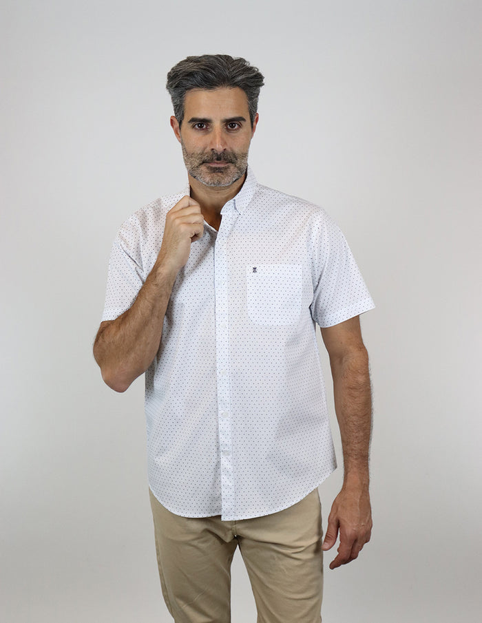 CAMISA MANGA CORTA BLANCO ESTAMPADO 100% ALGODÓN REF 2303066