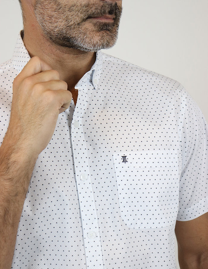 CAMISA MANGA CORTA BLANCO ESTAMPADO 100% ALGODÓN REF 2303066