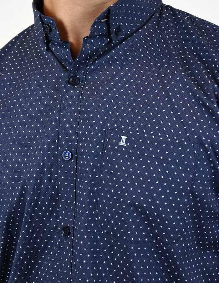 CAMISA MANGA CORTA AZUL ESTAMPADO 100% ALGODÓN