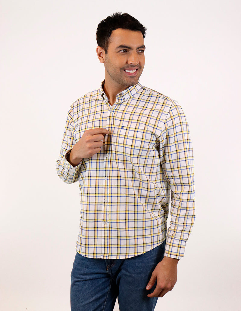 CAMISA MANGA LARGA AMARILLO CUADROS REF 2304075