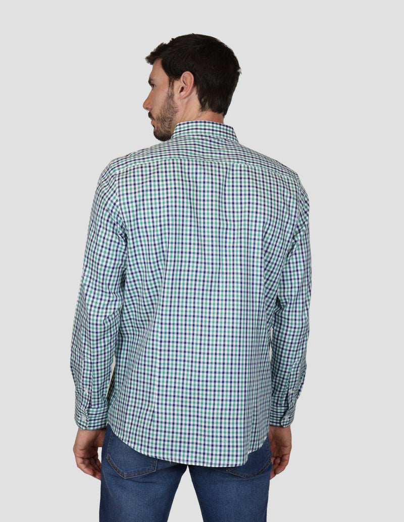 Camisa de Manga Laraga Verde Estilo Cuadros Para Caballero