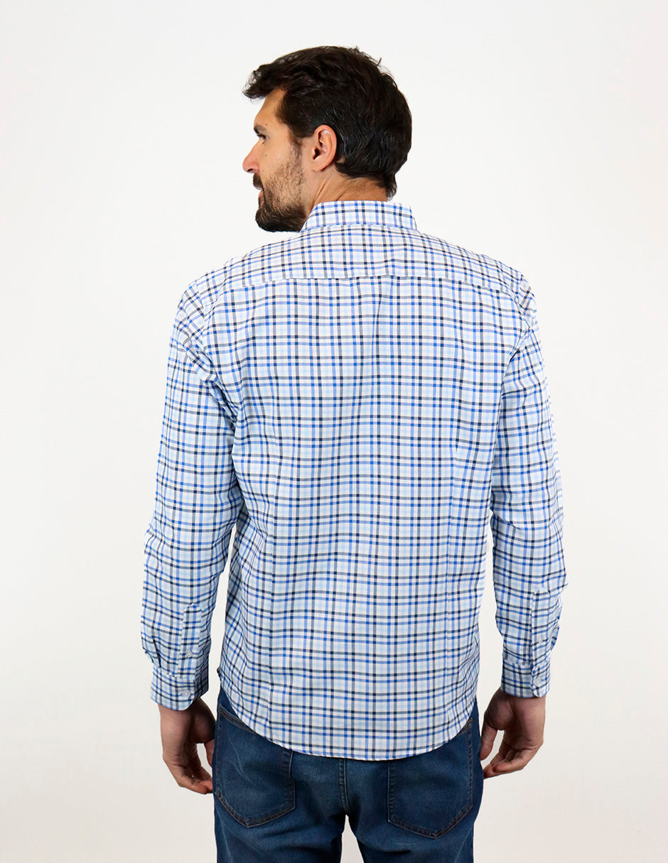 CAMISA MANGA LARGA AZUL CUADROS  REF 2304078