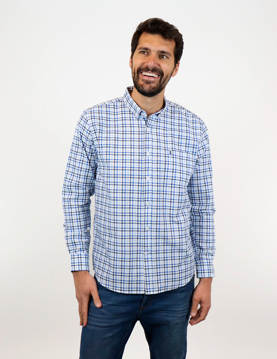 CAMISA MANGA LARGA AZUL CUADROS  REF 2304078