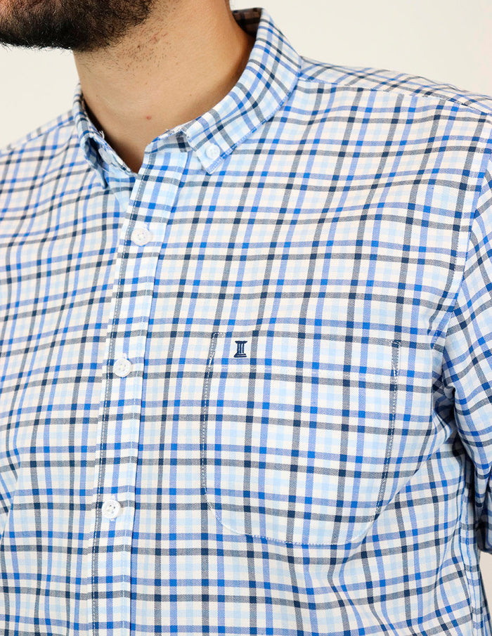 Camisa Manga Larga Azul de Cuadros | Marca Dioro para Hombre