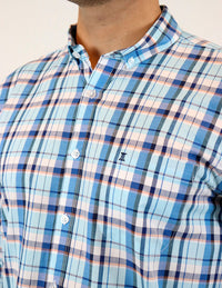 CAMISA MANGA LARGA AZUL CUADROS 100% ALGODÓN  REF 2304081