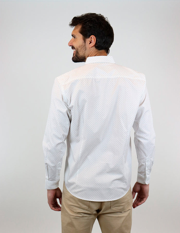 CAMISA MANGA LARGA BLANCO ESTAMPADO 100% ALGODÓN REF 2304083