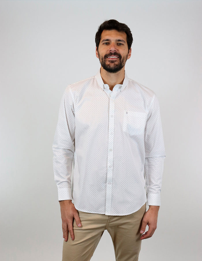 CAMISA MANGA LARGA BLANCO ESTAMPADO 100% ALGODÓN REF 2304083