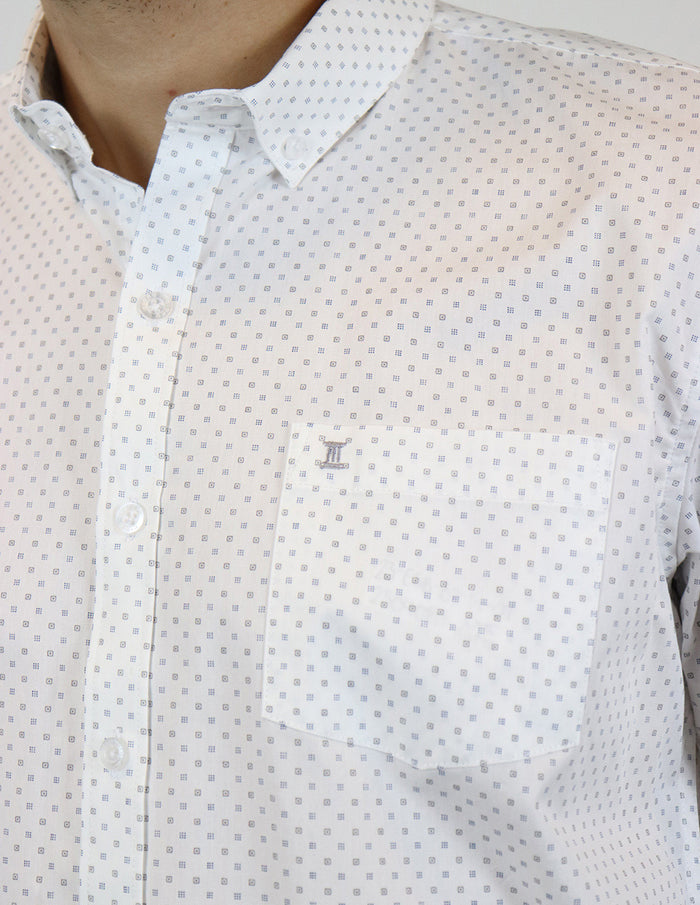 CAMISA MANGA LARGA BLANCO ESTAMPADO 100% ALGODÓN