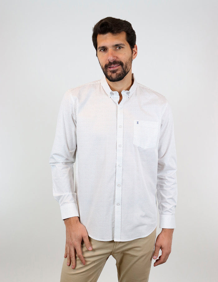 CAMISA MANGA LARGA BLANCO ESTAMPADO 100% ALGODÓN REF 2304084