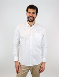 CAMISA MANGA LARGA BLANCO ESTAMPADO 100% ALGODÓN  REF 2304085