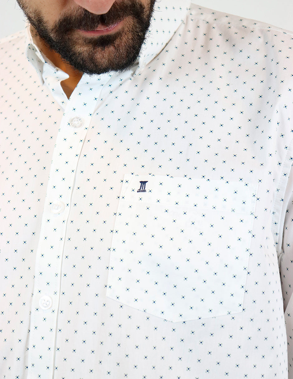 CAMISA MANGA LARGA BLANCO ESTAMPADO 100% ALGODÓN  REF 2304085