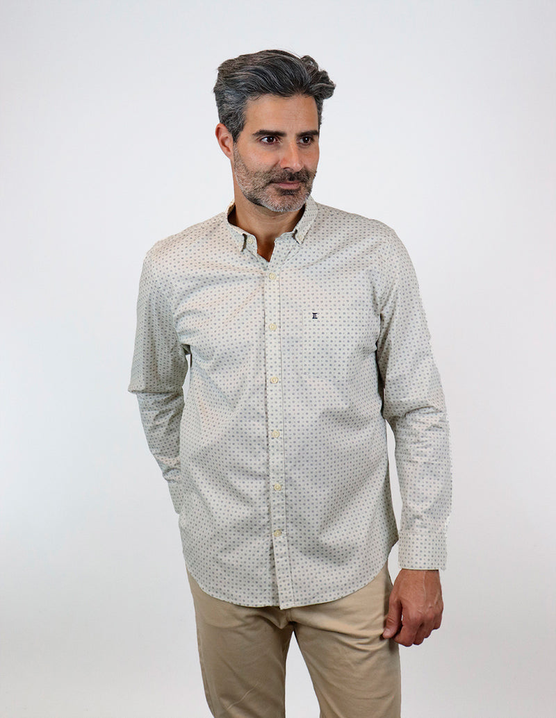 CAMISA MANGA LARGA BLANCO ESTAMPADO 100% ALGODÓN REF 2304088