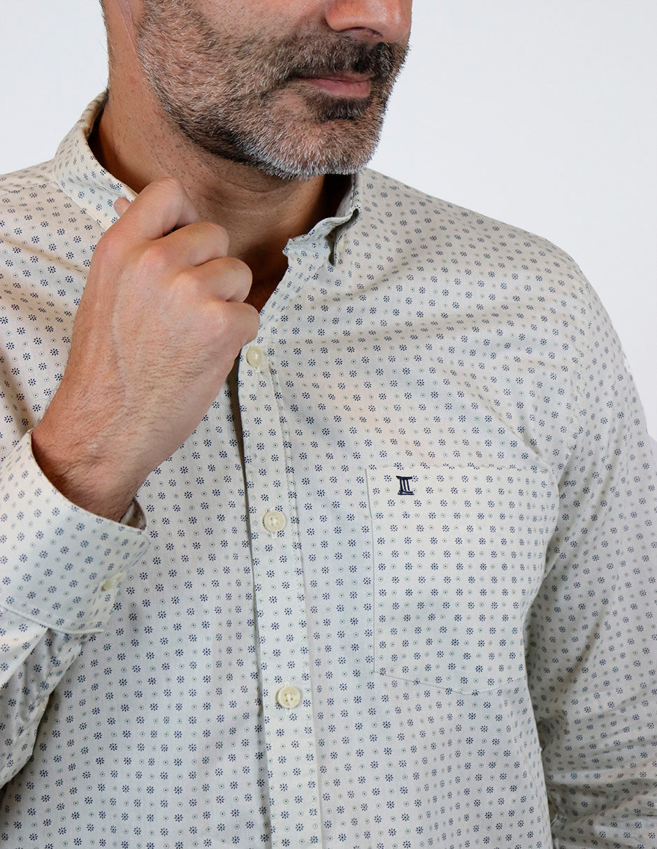 CAMISA MANGA LARGA BLANCO ESTAMPADO 100% ALGODÓN REF 2304088