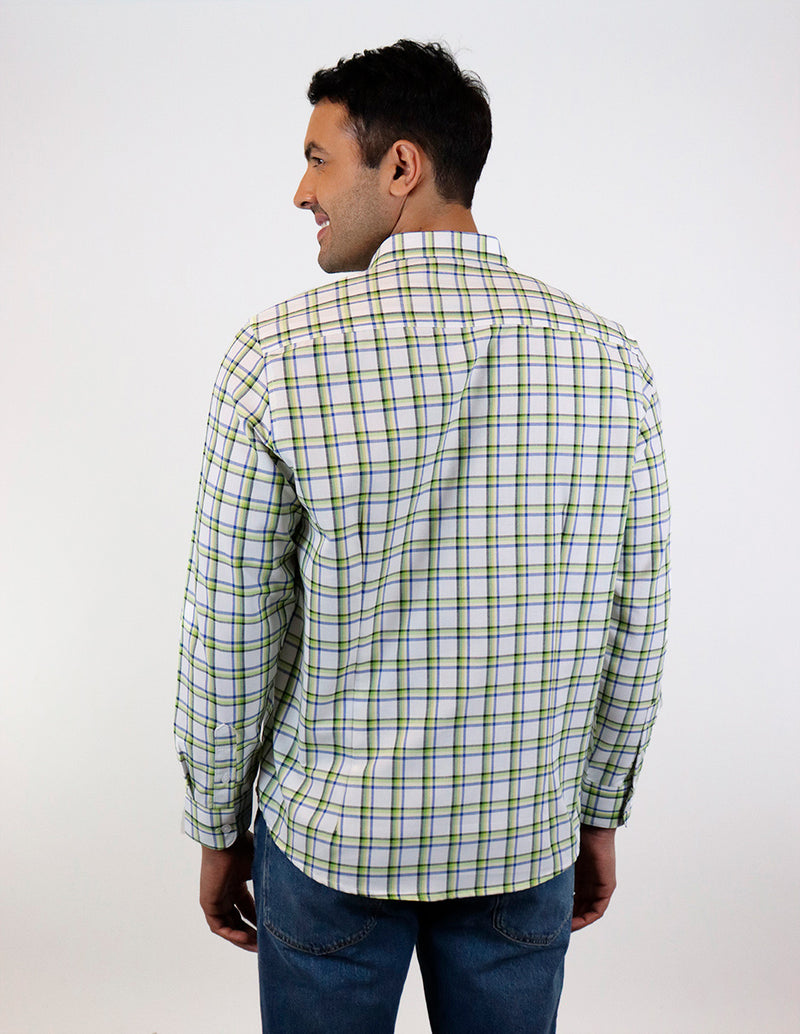 CAMISA MANGA LARGA VERDE CUADROS  REF 2304092