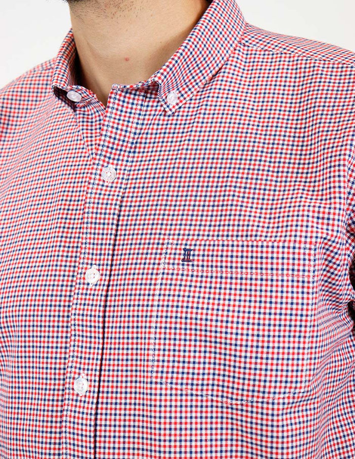 Camisa de Vestir Manga Corta con Cuadros Roja