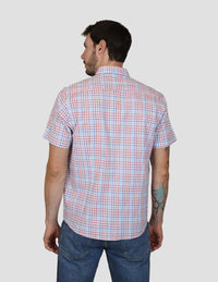 CAMISA MANGA CORTA NARANJA CUADROS 100% ALGODÓN  REF 2304103