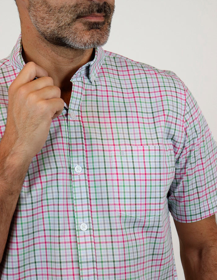 CAMISA MANGA CORTA MULTICOLOR CUADROS 100% ALGODÓN REF 2304104