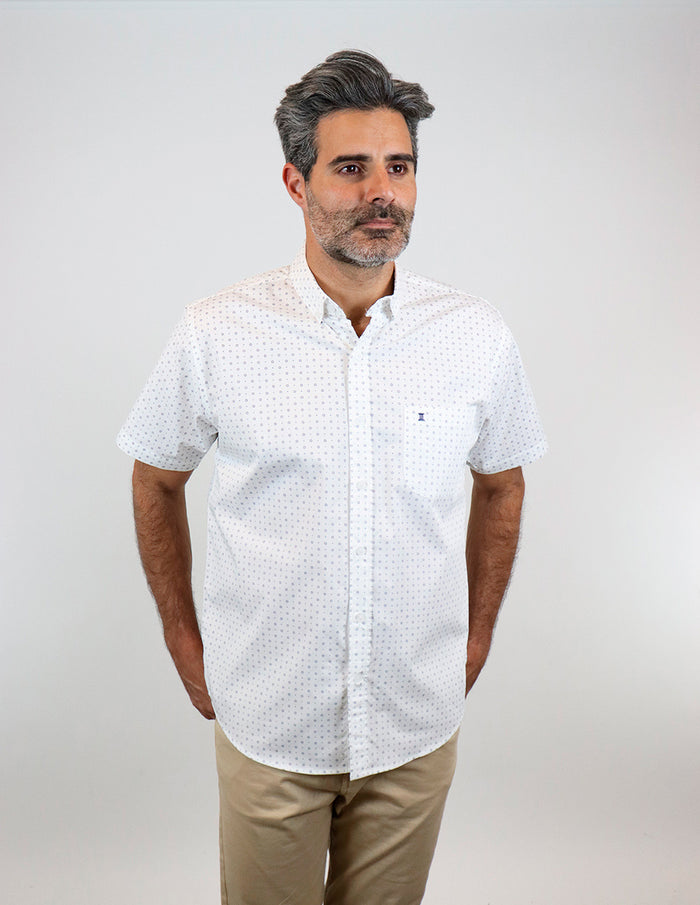 CAMISA MANGA CORTA BLANCO ESTAMPADO 100% ALGODÓN REF 2304108