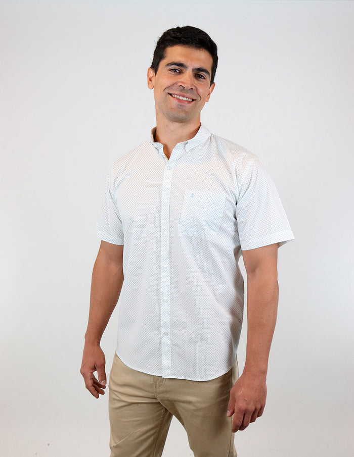 CAMISA MANGA CORTA BLANCA ESTAMPADO 100% ALGODÓN  REF 2304109