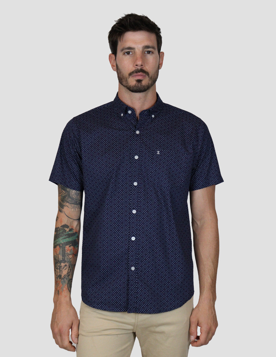 CAMISA MANGA CORTA AZUL ESTAMPADO 100% ALGODÓN REF 2304110