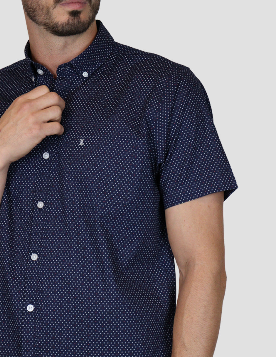 CAMISA MANGA CORTA AZUL ESTAMPADO 100% ALGODÓN REF 2304110 – dioromx