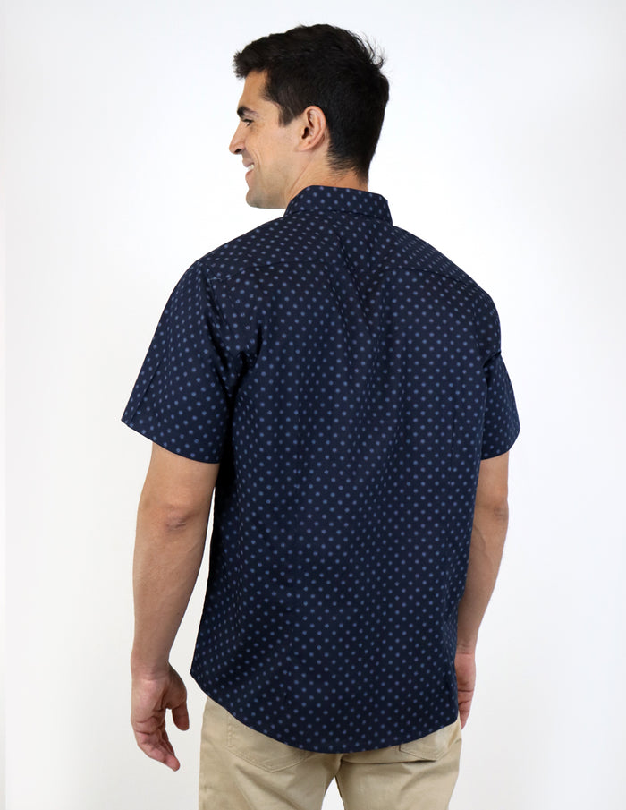 CAMISA MANGA CORTA AZUL ESTAMPADA 100% ALGODÓN REF 2313011