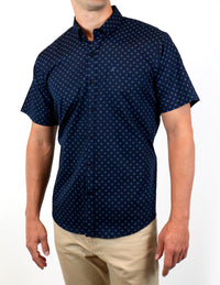 Camisa Manga Corta Azul con Estampado | Marca Dioro | 100% Algodón para Hombre en Tallas Extras