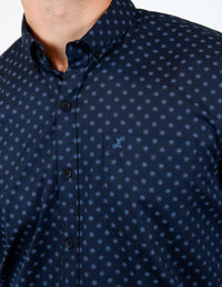 Camisa Manga Corta Azul con Estampado | Marca Dioro | 100% Algodón para Hombre en Tallas Extras
