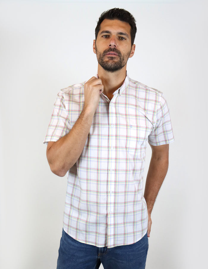 CAMISA CASUAL MANGA CORTA BLANCO CUADROS