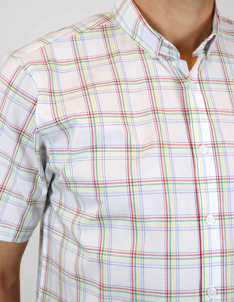 CAMISA MANGA CORTA BLANCO CUADROS  REF 2313014