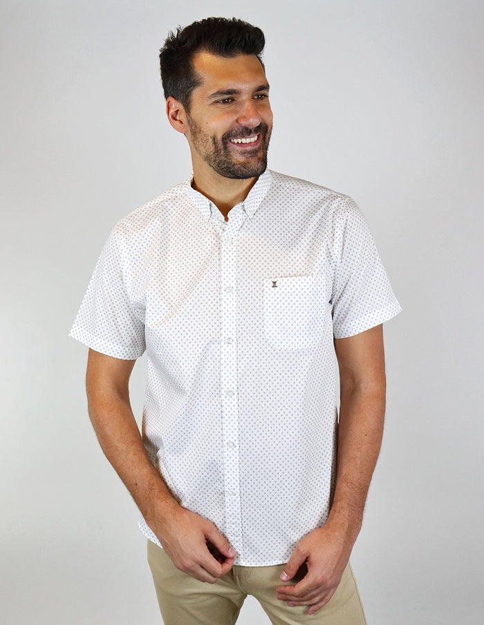 CAMISA MANGA CORTA BLANCA ESTAMPADA 100% ALGODÓN  REF 2313015