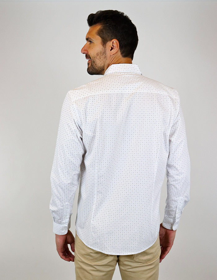 CAMISA MANGA LARGA BLANCO ESTAMPADO 100% ALGODÓN  REF 2313017