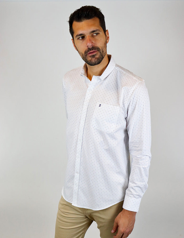 CAMISA MANGA LARGA BLANCO ESTAMPADO 100% ALGODÓN  REF 2313017