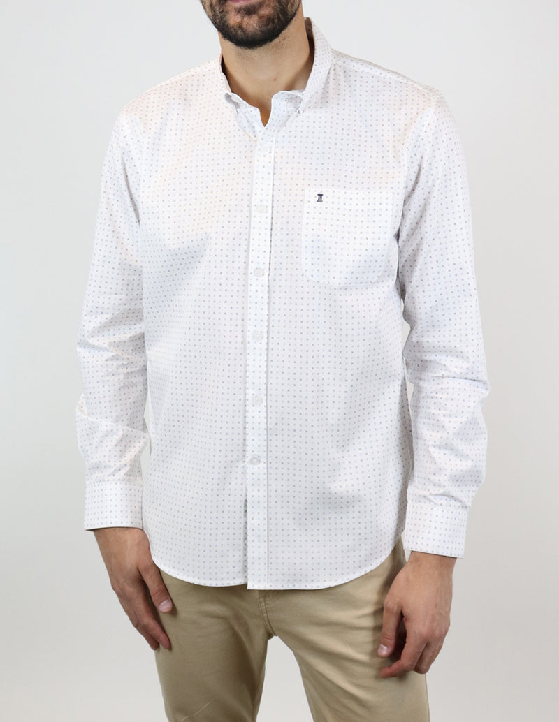 CAMISA MANGA LARGA BLANCO ESTAMPADO 100% ALGODÓN REF 2313017 E