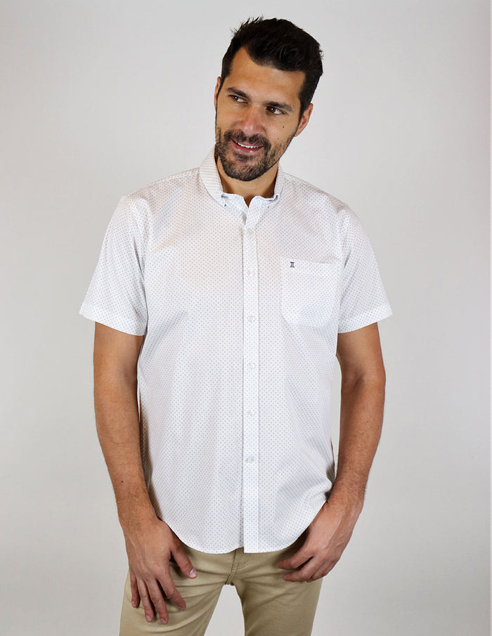 CAMISA MANGA CORTA BLANCO ESTAMPADO 100% ALGODÓN  REF 2313026