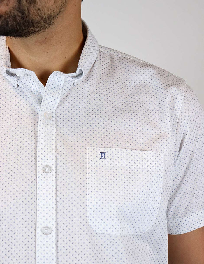 CAMISA MANGA CORTA BLANCO ESTAMPADO 100% ALGODÓN