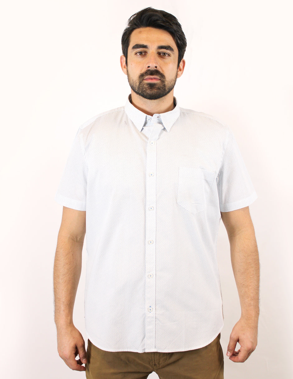 CAMISA MANGA CORTA ESTAMPADO BLANCO 100% ALGODÓN CORTE SLIM-FIT REF S-300001