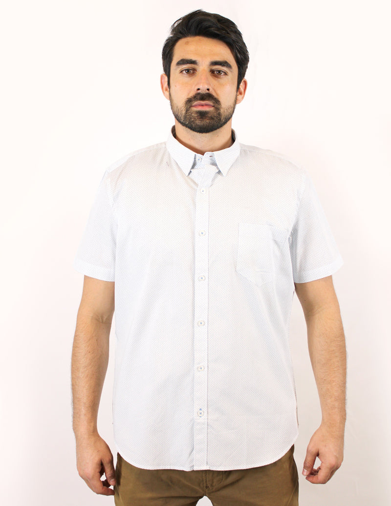 CAMISA MANGA CORTA ESTAMPADO BLANCO 100% ALGODÓN CORTE SLIM-FIT REF S-300001